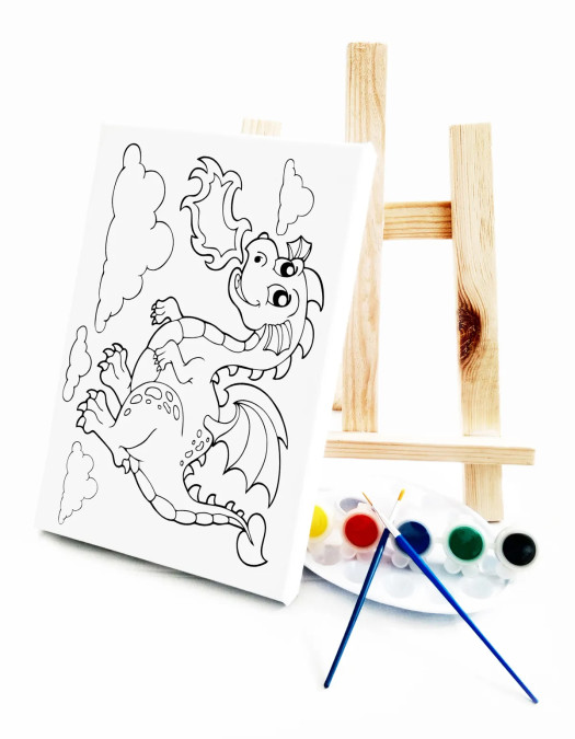 Ejderha Çocuk Ressam Seti - 20 x 30 cm Tuval, 2 Adet Fırça, Palet, Boyalar ve Şövale