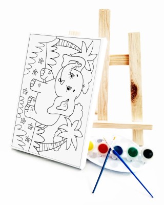 Minik Fil Çocuk Ressam Seti - 20 x 30 cm Tuval, 2 Adet Fırça, Palet, Boyalar ve Şövale