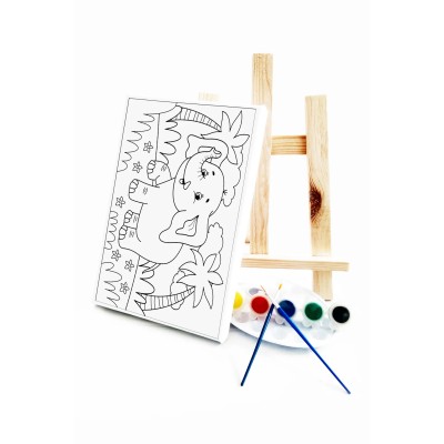 Minik Fil Çocuk Ressam Seti - 20 x 30 cm Tuval, 2 Adet Fırça, Palet, Boyalar ve Şövale