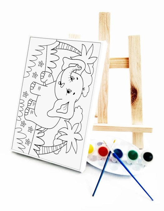Minik Fil Çocuk Ressam Seti - 20 x 30 cm Tuval, 2 Adet Fırça, Palet, Boyalar ve Şövale Minik Fil Çocuk Ressam Seti - 20 x 30 cm Tuval, 2 Adet Fırça, Palet, Boyalar ve Şövale
