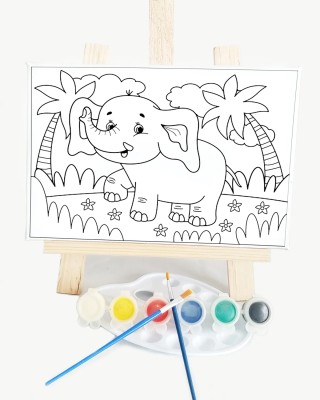 Minik Fil Çocuk Ressam Seti - 20 x 30 cm Tuval, 2 Adet Fırça, Palet, Boyalar ve Şövale