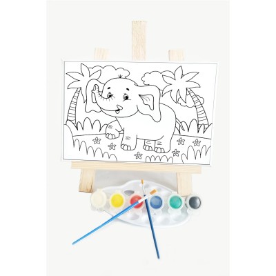 Minik Fil Çocuk Ressam Seti - 20 x 30 cm Tuval, 2 Adet Fırça, Palet, Boyalar ve Şövale