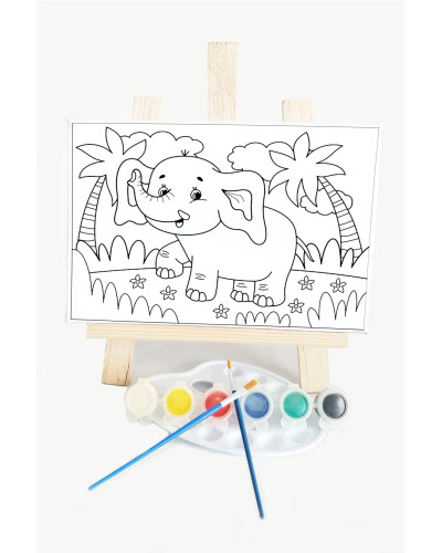 Minik Fil Çocuk Ressam Seti - 20 x 30 cm Tuval, 2 Adet Fırça, Palet, Boyalar ve Şövale