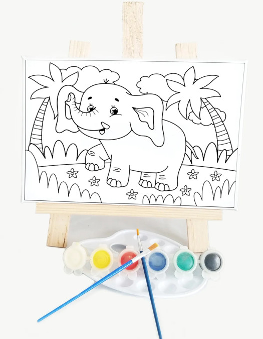 Minik Fil Çocuk Ressam Seti - 20 x 30 cm Tuval, 2 Adet Fırça, Palet, Boyalar ve Şövale Minik Fil Çocuk Ressam Seti - 20 x 30 cm Tuval, 2 Adet Fırça, Palet, Boyalar ve Şövale