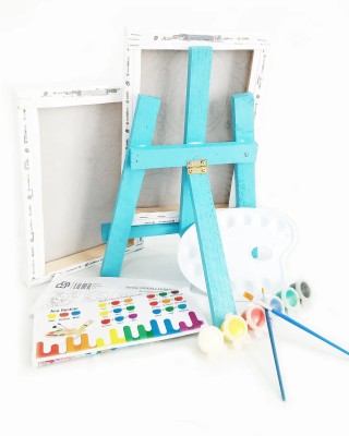 2'li Erkek Çocuk Boyama Seti - 2 Ad. 20 x 30 cm Önçizimli Tuval, Şövale, 2 Ad. Fırça, Palet ve Boya
