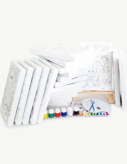 30'lu Çocuk Ressam Seti - 30 Adet 20 x 30 cm Önçizimli Tuval, 2 Ad. Fırça, Palet, Boya & Şövale 30'lu Çocuk Ressam Seti - 30 Adet 20 x 30 cm Önçizimli Tuval, 2 Ad. Fırça, Palet, Boya & Şövale