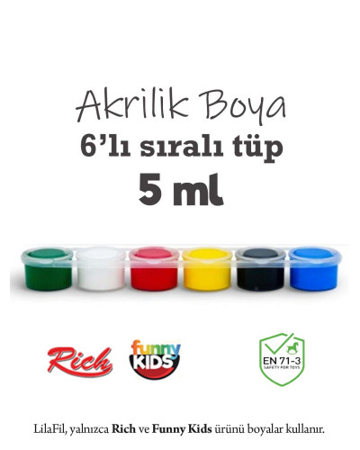 6'lı Sıralı Tüp Akrilik Boya - 5 ml x 6 Renk  
