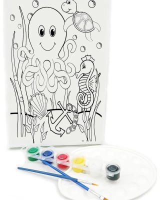 AHTOPOT Minik Ressam Seti - 20 x 30 cm Önçizimli Tuval, 2 Adet Fırça, Palet ve Boya