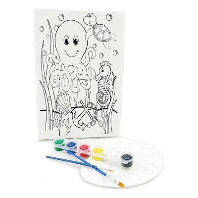 AHTOPOT Minik Ressam Seti - 20 x 30 cm Önçizimli Tuval, 2 Adet Fırça, Palet ve Boya