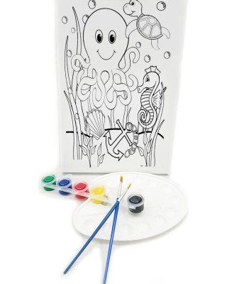 AHTOPOT Minik Ressam Seti - 20 x 30 cm Önçizimli Tuval, 2 Adet Fırça, Palet ve Boya
