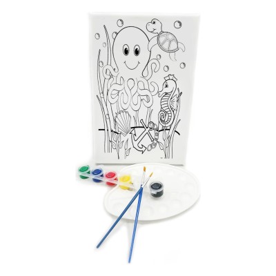 AHTOPOT Minik Ressam Seti - 20 x 30 cm Önçizimli Tuval, 2 Adet Fırça, Palet ve Boya