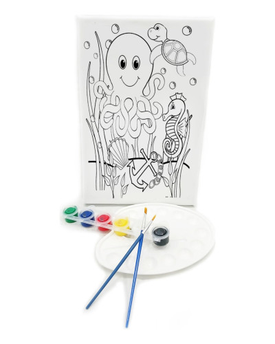 AHTOPOT Minik Ressam Seti - 20 x 30 cm Önçizimli Tuval, 2 Adet Fırça, Palet ve Boya