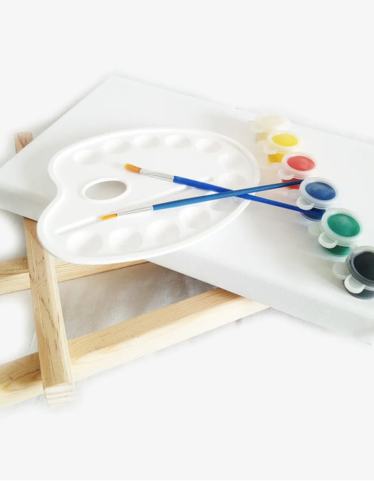 2 ADET x Amatör Ressam Seti - 20 x 30 cm Tuval, Şövale, Boya + Fırça + Palet 2 ADET x Amatör Ressam Seti - 20 x 30 cm Tuval, Şövale, Boya + Fırça + Palet