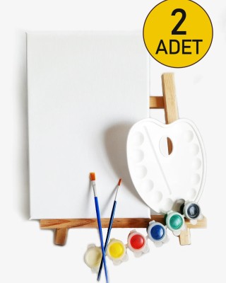 2 ADET x Amatör Ressam Seti - 20 x 30 cm Tuval, Şövale, Boya + Fırça + Palet