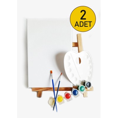 2 ADET x Amatör Ressam Seti - 20 x 30 cm Tuval, Şövale, Boya + Fırça + Palet