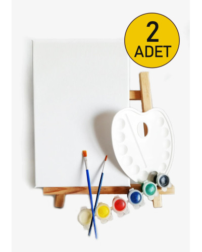 2 ADET x Amatör Ressam Seti - 20 x 30 cm Tuval, Şövale, Boya + Fırça + Palet