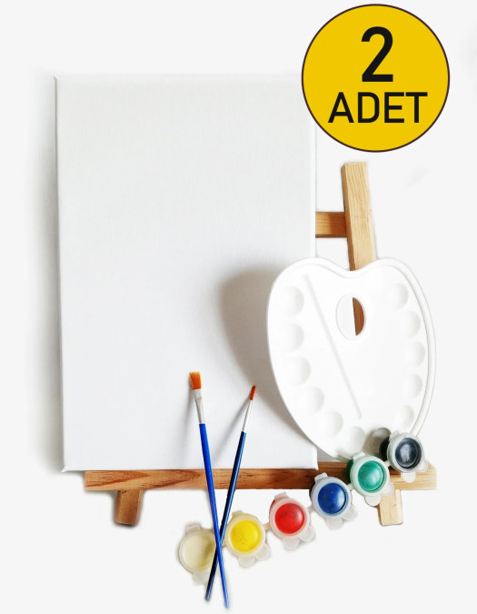 2 ADET x Amatör Ressam Seti - 20 x 30 cm Tuval, Şövale, Boya + Fırça + Palet 2 ADET x Amatör Ressam Seti - 20 x 30 cm Tuval, Şövale, Boya + Fırça + Palet