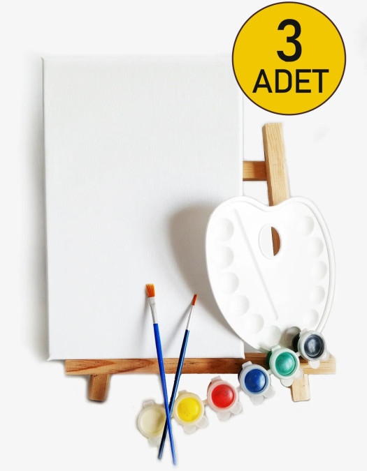 3 ADET x Amatör Ressam Seti - 20 x 30 cm Tuval, Şövale, Boya + Fırça + Palet 3 ADET x Amatör Ressam Seti - 20 x 30 cm Tuval, Şövale, Boya + Fırça + Palet