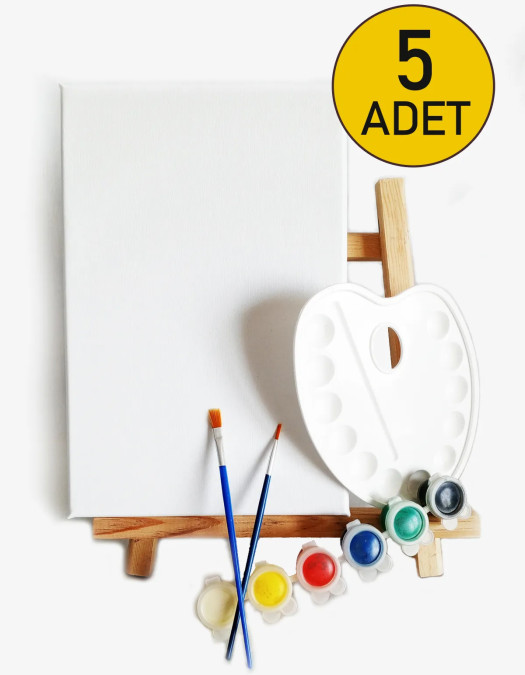 5 ADET x Amatör Ressam Seti - 20 x 30 cm Tuval, Şövale, Boya + Fırça + Palet