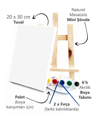 Amatör Ressam Seti - 20 x 30 cm Tuval, Şövale, Boya + Fırça + Palet