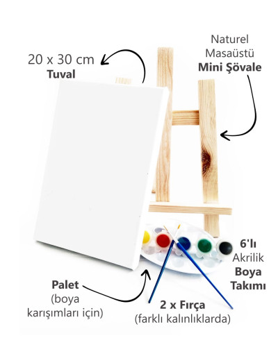 Amatör Ressam Seti - 20 x 30 cm Tuval, Şövale, Boya + Fırça + Palet Amatör Ressam Seti - 20 x 30 cm Tuval, Şövale, Boya + Fırça + Palet