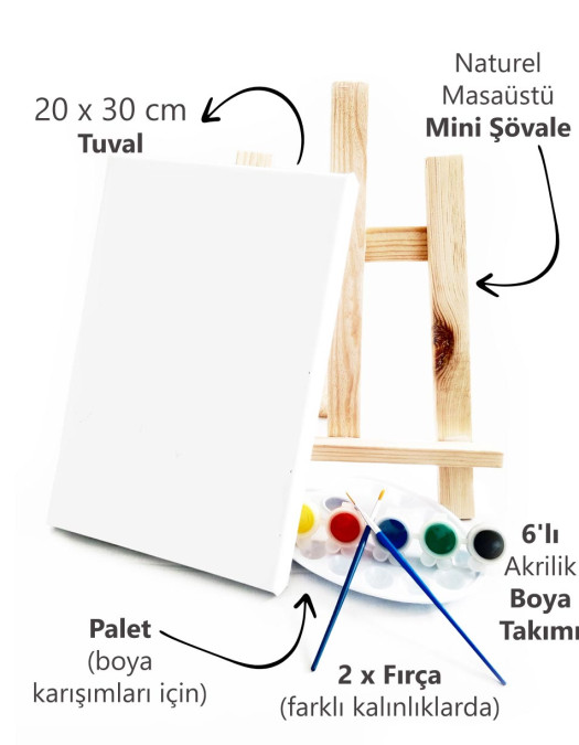 Amatör Ressam Seti - 20 x 30 cm Tuval, Şövale, Boya + Fırça + Palet