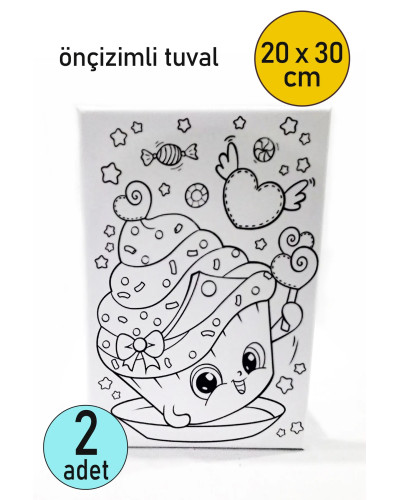 2 Adet Çocuk Ressam Seti Önçizimli Tuval, 20 x 30 cm, Boyama Seti, Çocuk Ressam Seti - Devam Tuvali