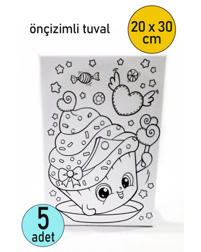 5 Adet Çocuk Ressam Seti Önçizimli Tuval, 20 x 30 cm, Boyama Seti, Çocuk Ressam Seti - Devam Tuvali