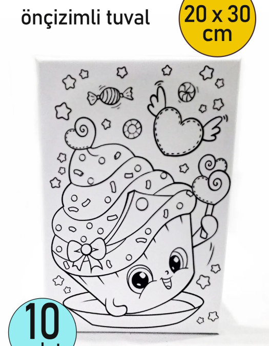 10 Adet Çocuk Ressam Seti Önçizimli Tuval, 20 x 30 cm, Boyama Seti, Çocuk Ressam Seti - Devam Tuvali