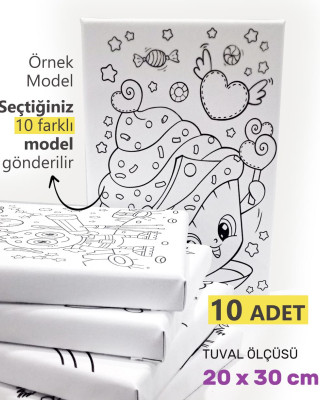 10 Adet Çocuk Ressam Seti Önçizimli Tuval, 20 x 30 cm, Boyama Seti, Çocuk Ressam Seti - Devam Tuvali