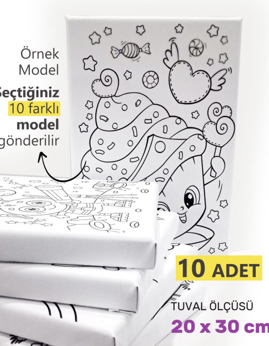 10 Adet Çocuk Ressam Seti Önçizimli Tuval, 20 x 30 cm, Boyama Seti, Çocuk Ressam Seti - Devam Tuvali