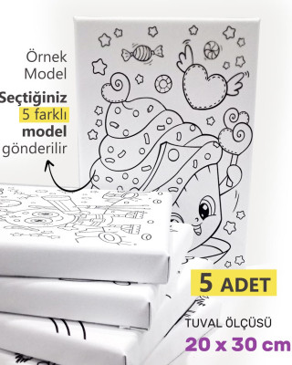 5 Adet - Devam Tuvali / Çocuk Ressam Seti Önçizimli Tuval, 20 x 30 cm, Boyama Seti, Çocuk Ressam Seti