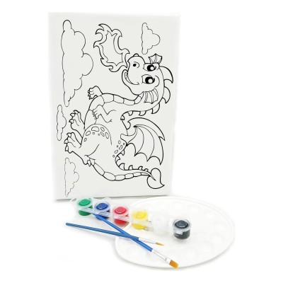 EJDERHA Minik Ressam Seti - 20 x 30 cm Önçizimli Tuval, 2 Adet Fırça, Palet ve Boya