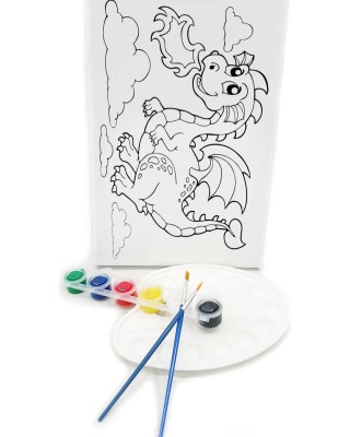 EJDERHA Minik Ressam Seti - 20 x 30 cm Önçizimli Tuval, 2 Adet Fırça, Palet ve Boya