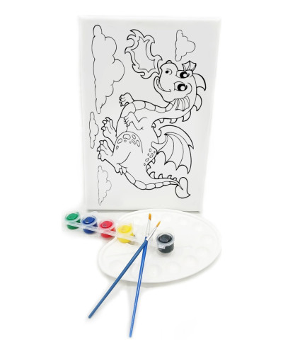 EJDERHA Minik Ressam Seti - 20 x 30 cm Önçizimli Tuval, 2 Adet Fırça, Palet ve Boya