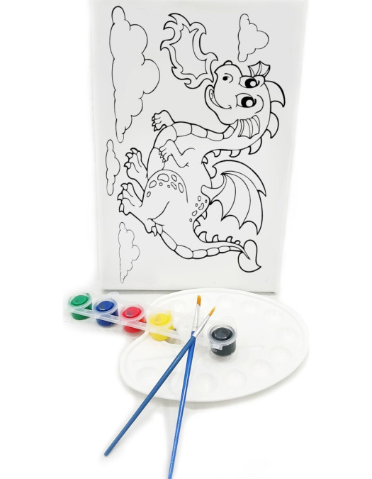 EJDERHA Minik Ressam Seti - 20 x 30 cm Önçizimli Tuval, 2 Adet Fırça, Palet ve Boya