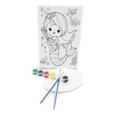 GİTARİST DENİZ KIZI Minik Ressam Seti - 20 x 30 cm Önçizimli Tuval, 2 Adet Fırça, Palet ve Boya