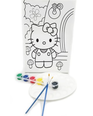 HOLLA KİTTA Minik Ressam Seti - 20 x 30 cm Önçizimli Tuval, 2 Adet Fırça, Palet ve Boya