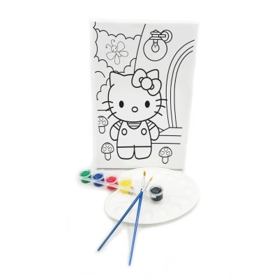 HOLLA KİTTA Minik Ressam Seti - 20 x 30 cm Önçizimli Tuval, 2 Adet Fırça, Palet ve Boya