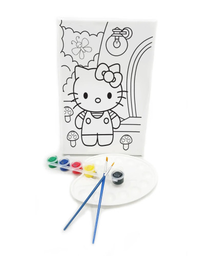 HOLLA KİTTA Minik Ressam Seti - 20 x 30 cm Önçizimli Tuval, 2 Adet Fırça, Palet ve Boya