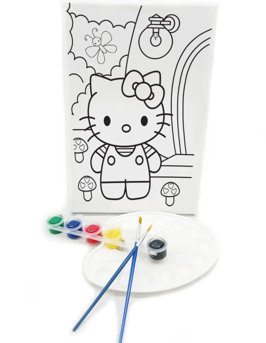 HOLLA KİTTA Minik Ressam Seti - 20 x 30 cm Önçizimli Tuval, 2 Adet Fırça, Palet ve Boya