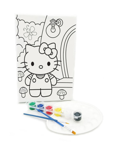 HOLLA KİTTA Minik Ressam Seti - 20 x 30 cm Önçizimli Tuval, 2 Adet Fırça, Palet ve Boya