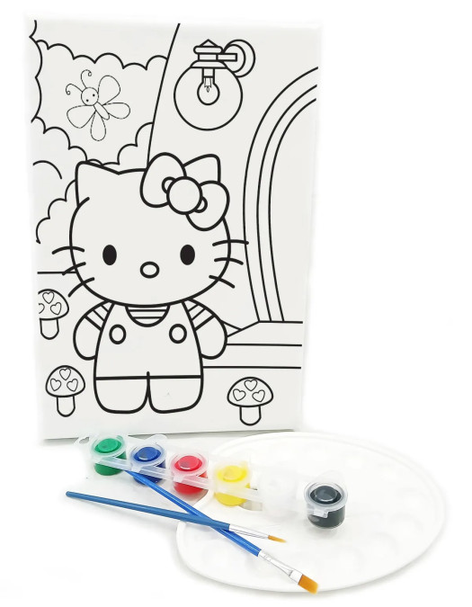 HOLLA KİTTA Minik Ressam Seti - 20 x 30 cm Önçizimli Tuval, 2 Adet Fırça, Palet ve Boya