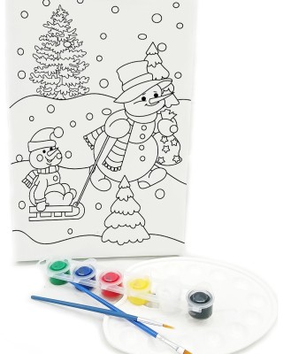 KARDAN ADAM Minik Ressam Seti - 20 x 30 cm Önçizimli Tuval, 2 Adet Fırça, Palet ve Boya