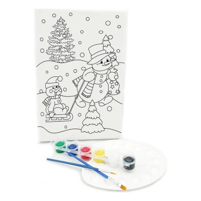 KARDAN ADAM Minik Ressam Seti - 20 x 30 cm Önçizimli Tuval, 2 Adet Fırça, Palet ve Boya