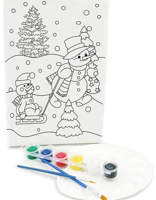 KARDAN ADAM Minik Ressam Seti - 20 x 30 cm Önçizimli Tuval, 2 Adet Fırça, Palet ve Boya