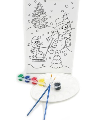 KARDAN ADAM Minik Ressam Seti - 20 x 30 cm Önçizimli Tuval, 2 Adet Fırça, Palet ve Boya