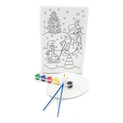 KARDAN ADAM Minik Ressam Seti - 20 x 30 cm Önçizimli Tuval, 2 Adet Fırça, Palet ve Boya
