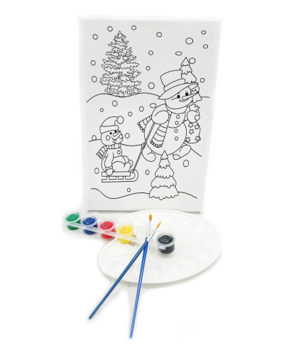 KARDAN ADAM Minik Ressam Seti - 20 x 30 cm Önçizimli Tuval, 2 Adet Fırça, Palet ve Boya