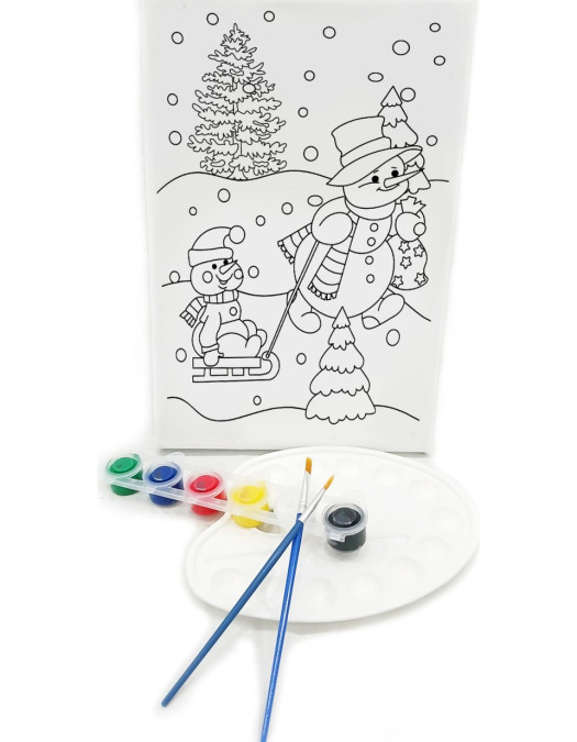KARDAN ADAM Minik Ressam Seti - 20 x 30 cm Önçizimli Tuval, 2 Adet Fırça, Palet ve Boya